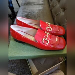 Gucci Red Patent Leather Horsebit Loafers